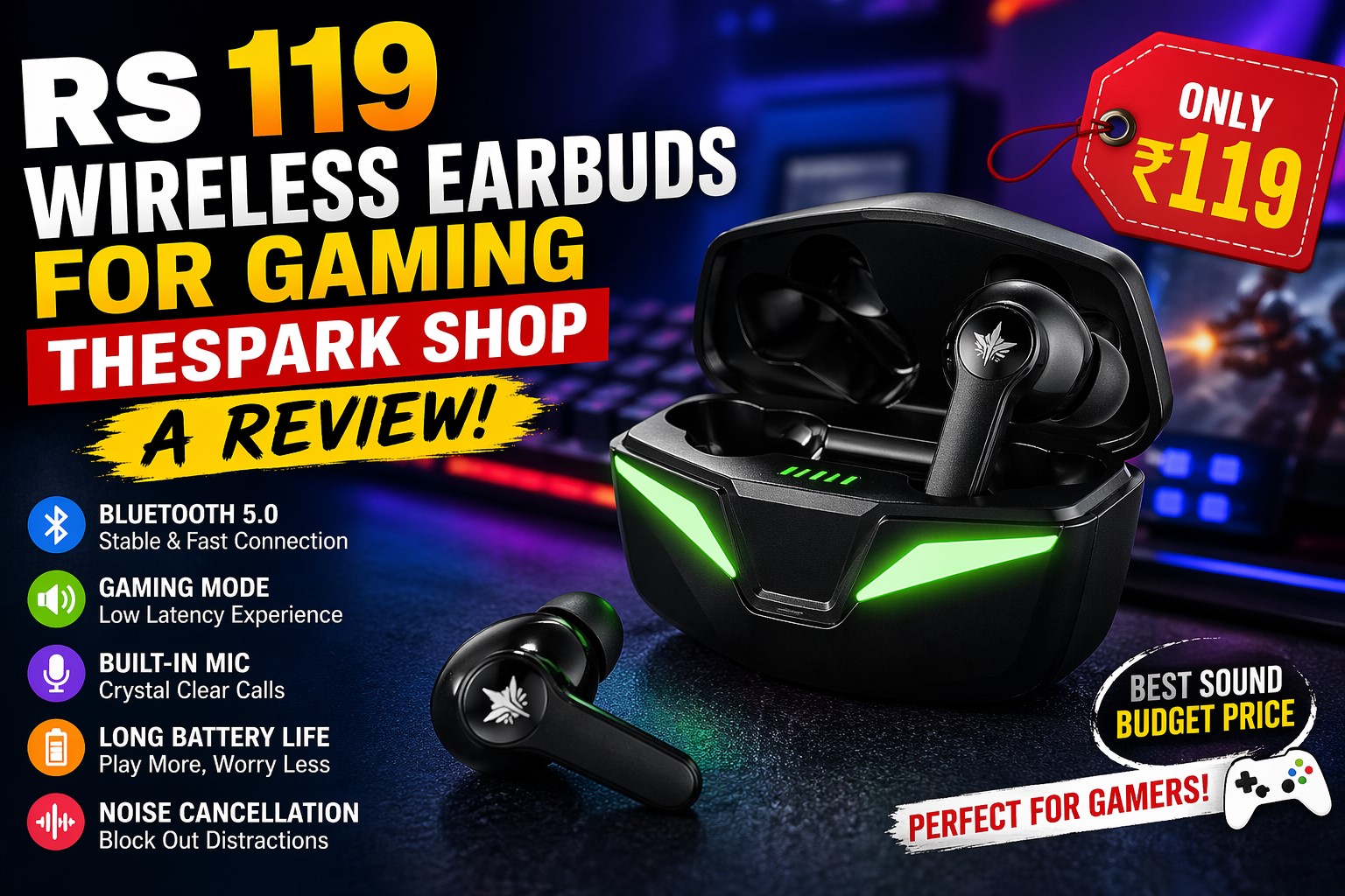 Rs 119 Wireless Earbuds for Gaming Thespark Shop